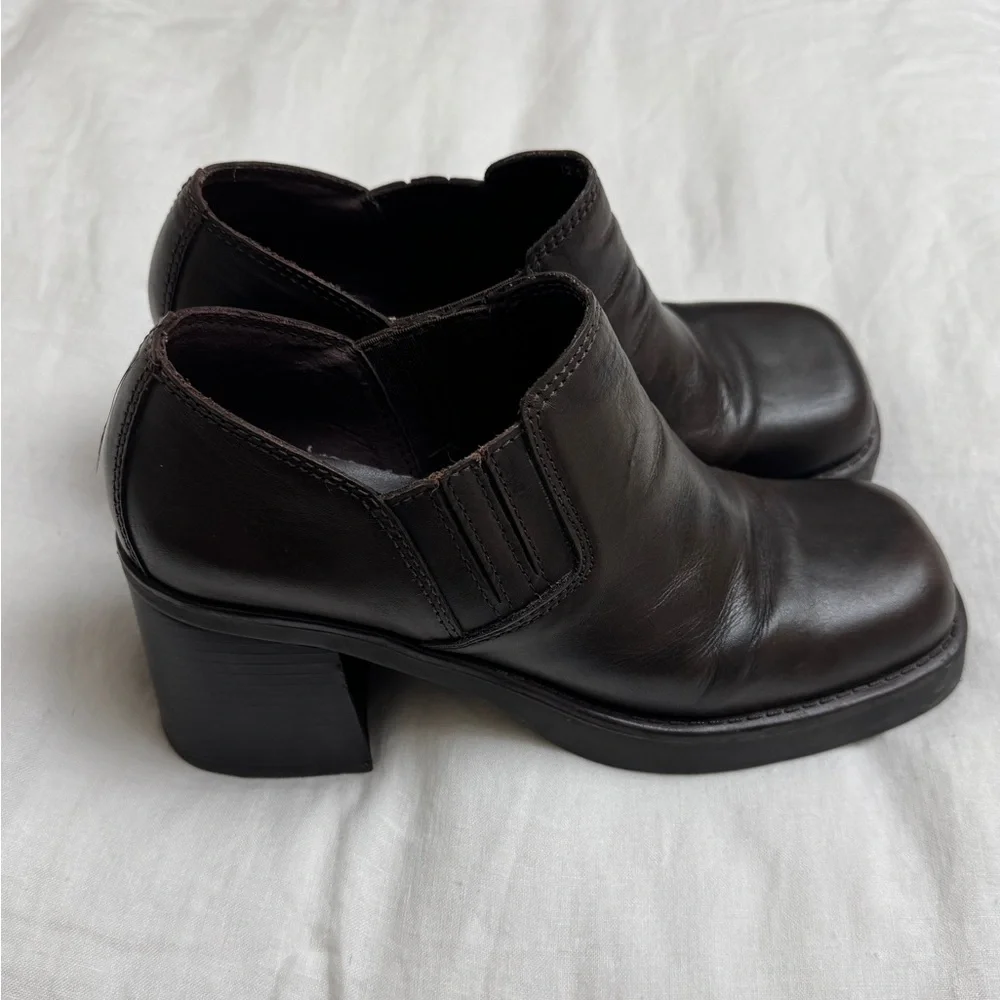 Vintage Y2K 2000s MIA Chunky Platform Chocolate Brown Leather Boots Size 10
